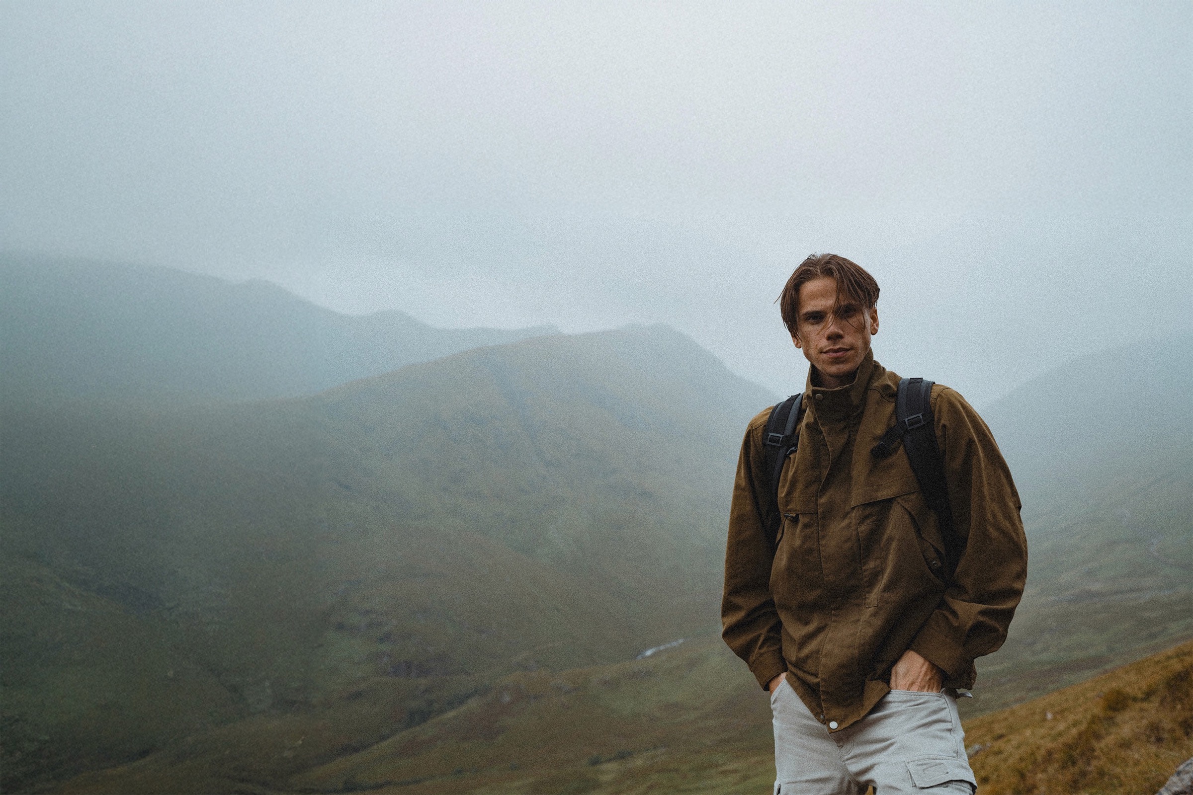 Rafe Johnson on a misty mountainside