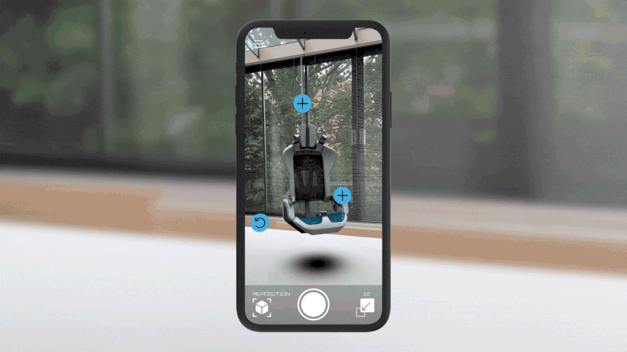 The cabin seat placed into a real room through the AR app on a phone
