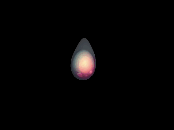 The Wisp's face — a glowing teardrop head blinking and shifting expression